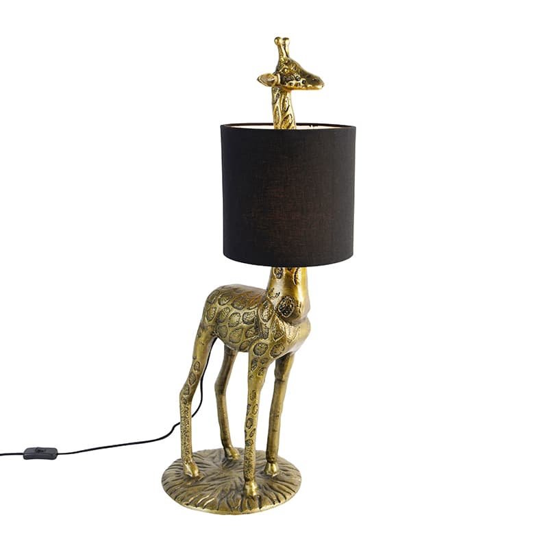 Vintage golvlampa mässing tygskärm svart - Giraffe To