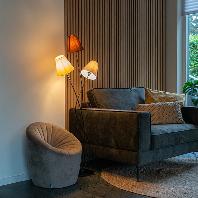 Design golvlampa svart med tygfärger 3-ljus - Melis