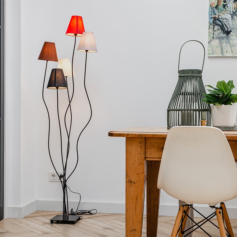 Design golvlampa svart med tygfärger 5-ljus - Melis