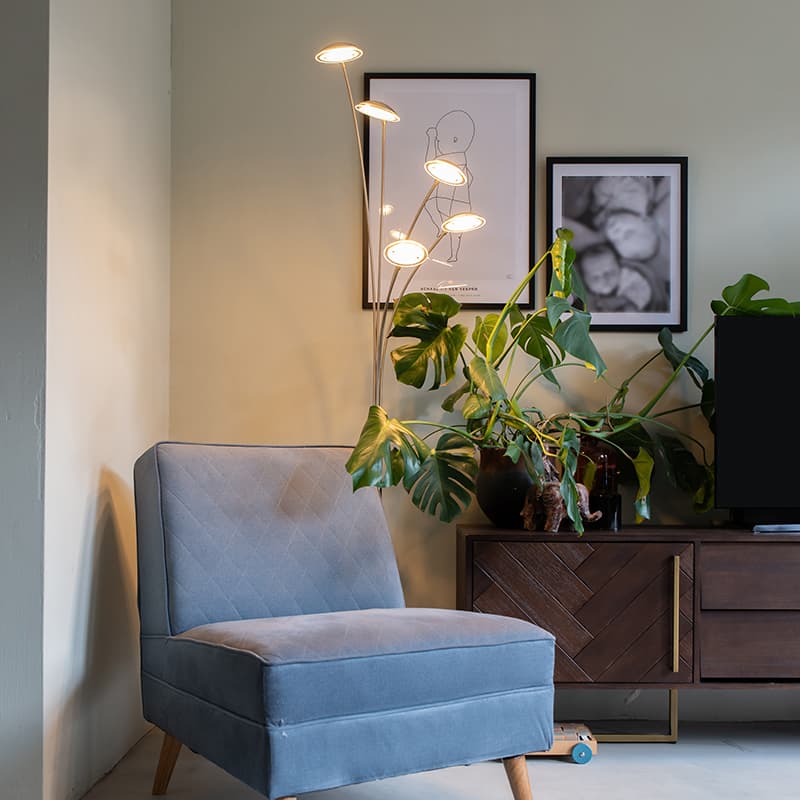 Golvlampa stål inkl. LED med touchdimmer - Sixties Trento