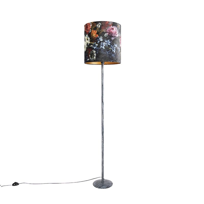 Vintage golvlampa antik grå skugga blommönster 40 cm - Simplo