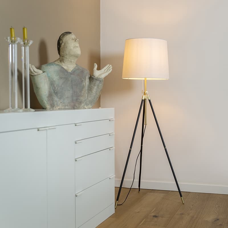 Stativ golvlampa svart med krämskugga justerbar - Scopo