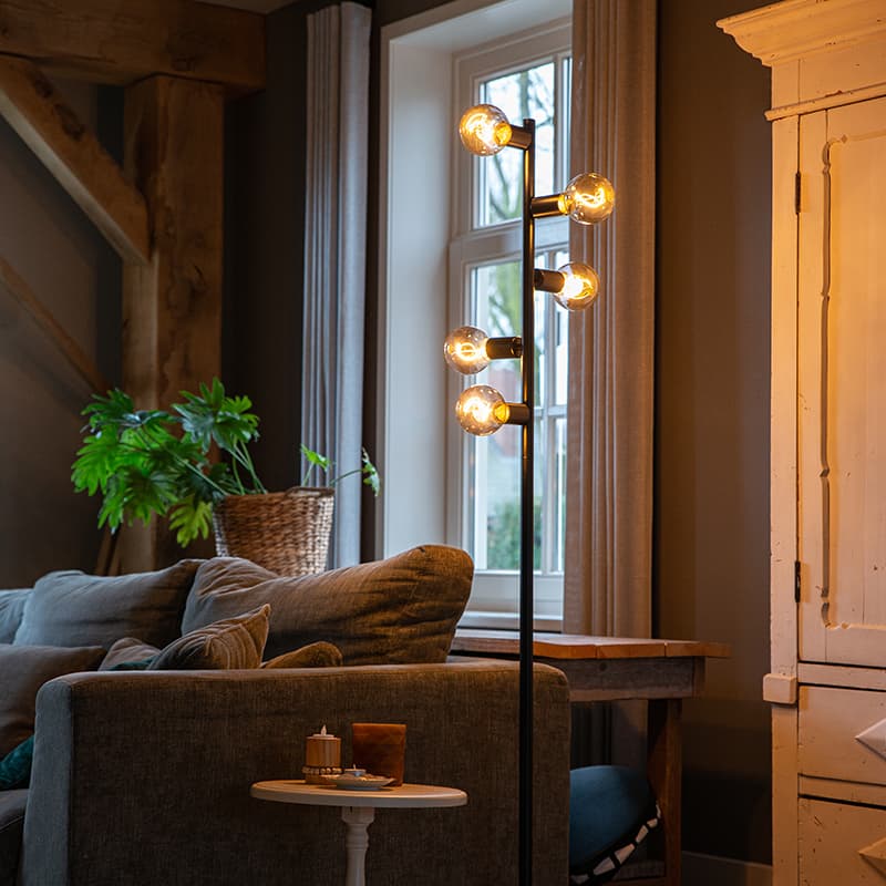 Skandinavisk golvlampa svart 5 lampor - Facil Tube