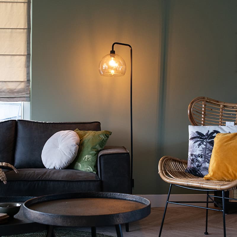 Modern golvlampa svart med rökglas - Maly