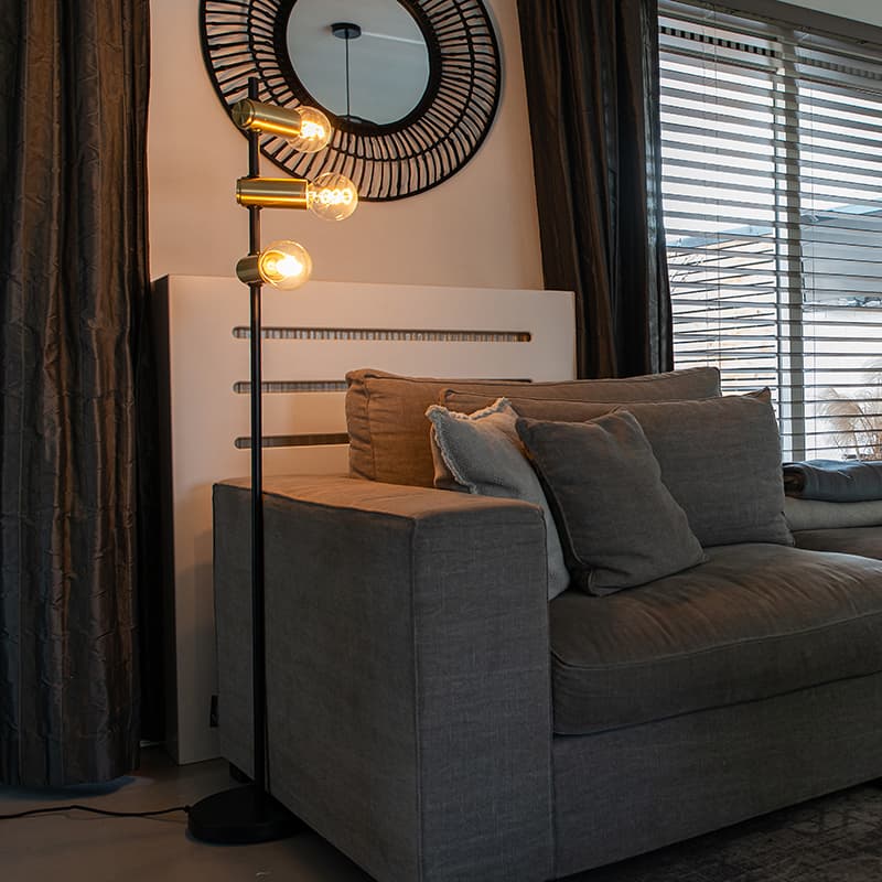Modern svart med mässing golvlampa 3 ljus - Facil