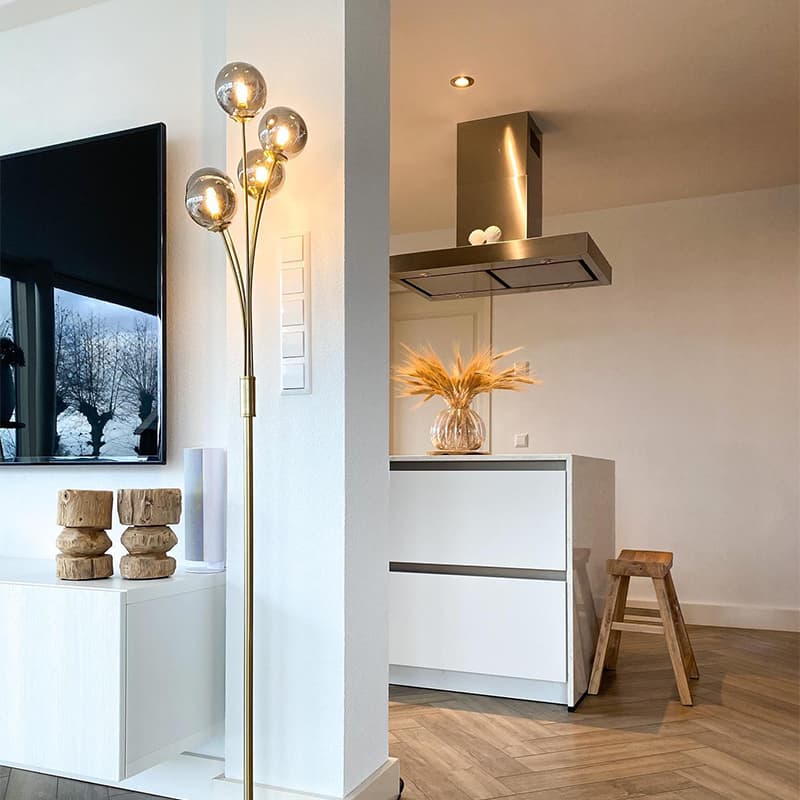 Modern golvlampa guld 5-ljus med rökglas - Aten