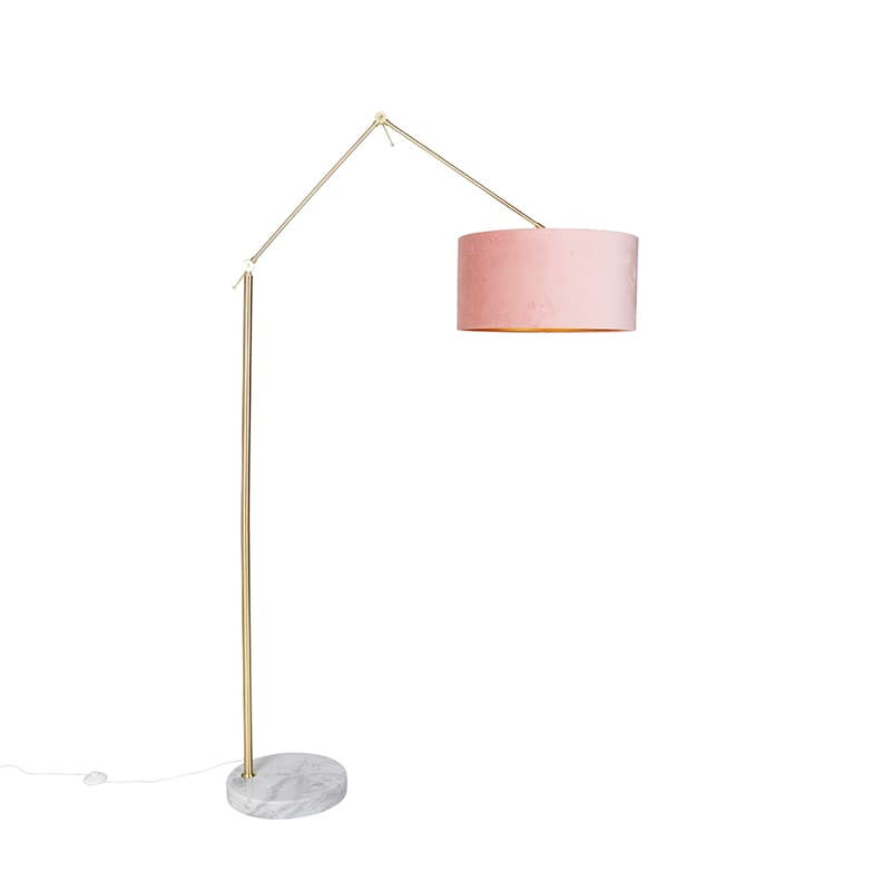 Modern golvlampa guld sammetsskärm rosa 50 cm - Redaktör