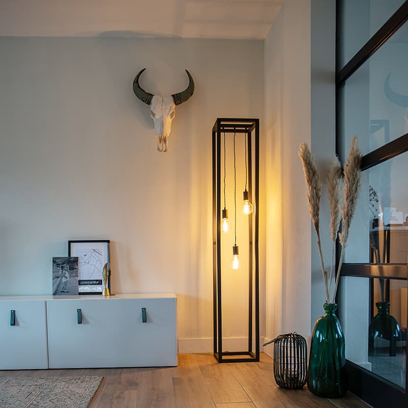 Design golvlampa svart 3-ljus - Cage