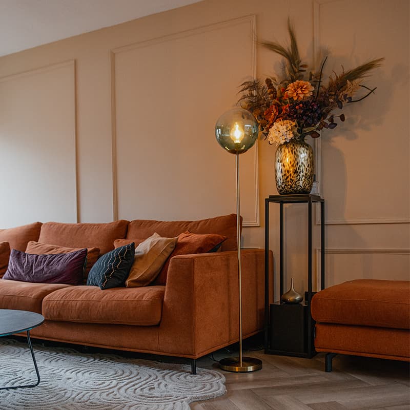 Art Deco golvlampa mässing med grönt glas - Pallon Mezzi