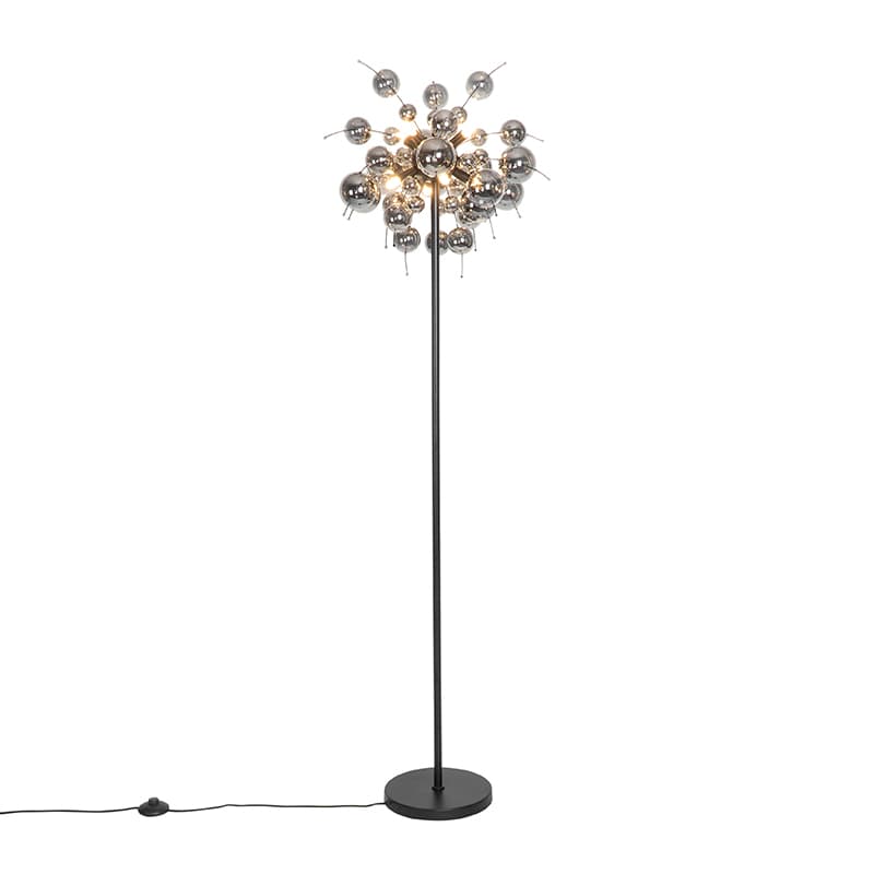Design golvlampa svart med rökglas 8-ljus - Explodera