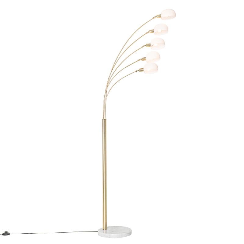 Design golvlampa mässing med opalglas 5-light - Sixties Marmo