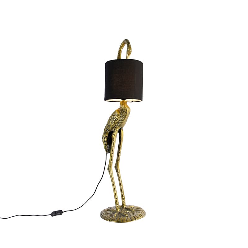 Vintage golvlampa mässing tygskärm svart - Kranfågel