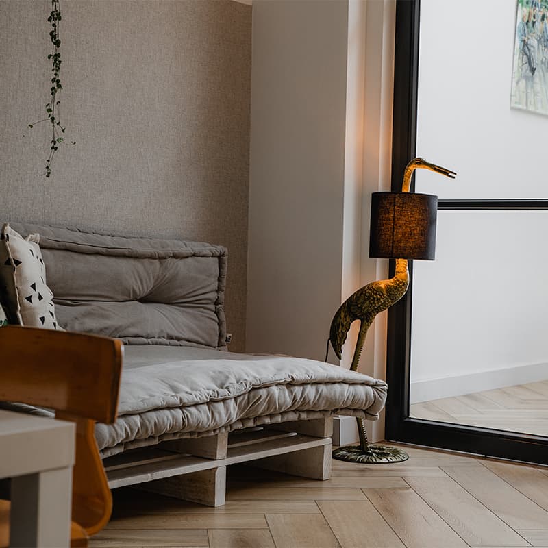 Vintage golvlampa mässing tygskärm svart - Crane bird To