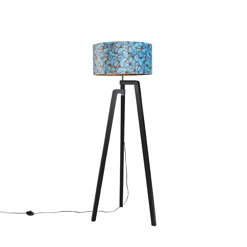 Stativ golvlampa svart med skugga fjärilsdesign 50 cm - Puros