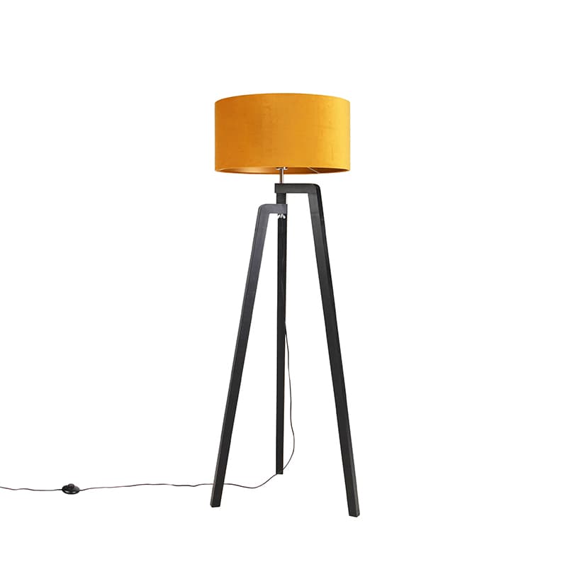 Golvlampa stativ svart med gul skugga och guld 50 cm - Puros