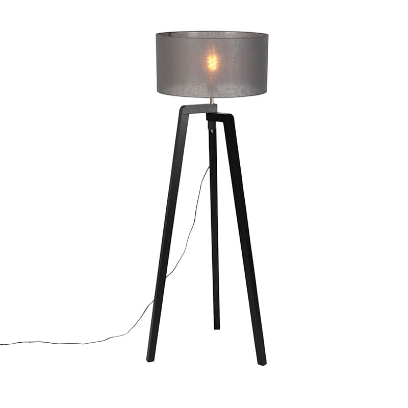 Golvlampa stativ svart trä med grå skugga 50 cm - Puros
