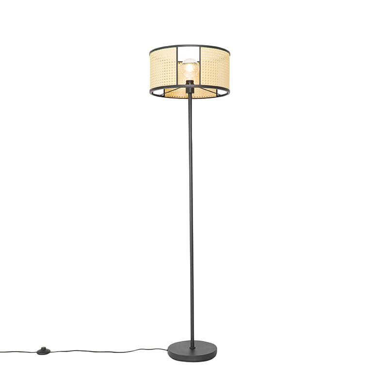 Retro golvlampa svart med rotting 40 cm - Akira