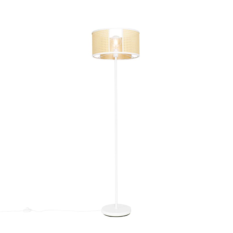 Retro golvlampa vit med rotting 40 cm - Akira