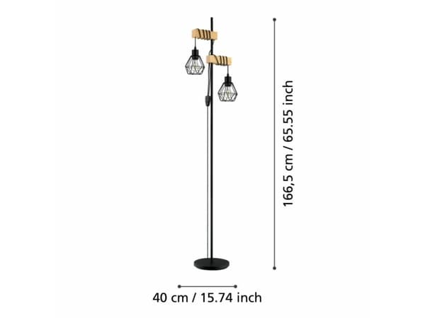 EGLO 44081, Sort, Lysebrun, Universell, Stål, Tre, E27, 2 ampuller, Kabel