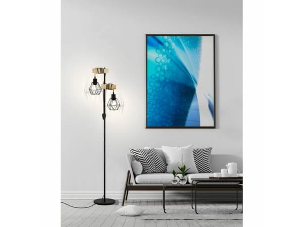 EGLO 44081, Sort, Lysebrun, Universell, Stål, Tre, E27, 2 ampuller, Kabel