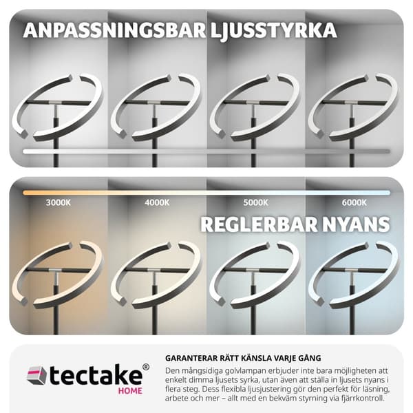 Golvlampa Auralis LED 20W, läslampa med dimmer - svart