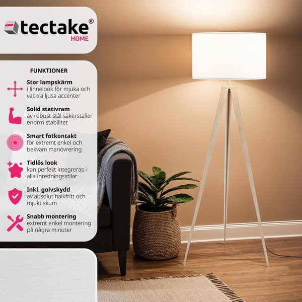Golvlampa Lunaris, textilskärm, trebensstativ - ek