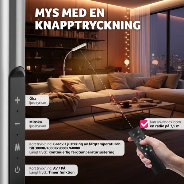 Golvlampa Prisma LED, 5 ljuslägen, 12 W, dimbar - silver