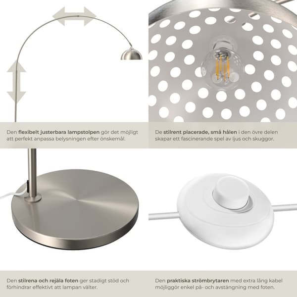 Golvlampa Arcus, stål, 60W - Matt nickel