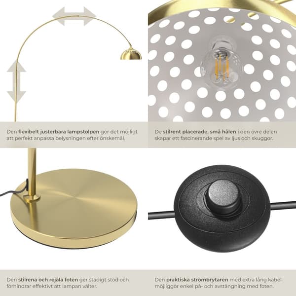 Golvlampa Arcus, stål, 60W - guld