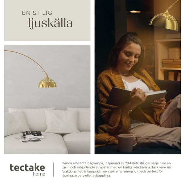 Golvlampa Arcus, stål, 60W - guld