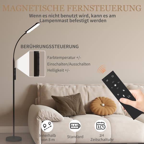 LED Gulvlampe, Ø22 x 175H cm, Sort