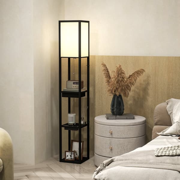 Gulvlampe, 26x26x159 cm, Sort+Hvid