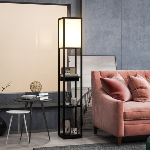 Gulvlampe, 26x26x159 cm, Sort+Hvid