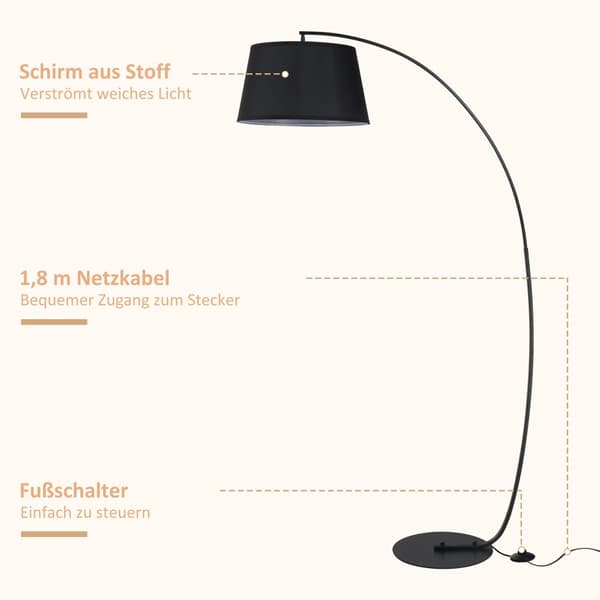 Golvlampa, Arc, 105x47x190 cm, Svart