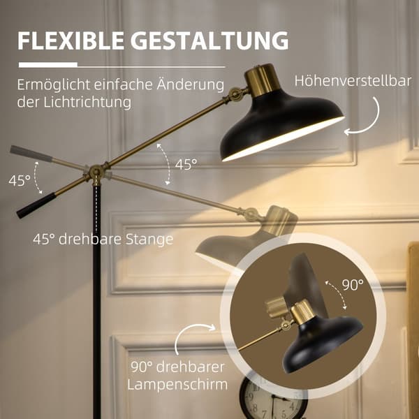 Golvlampa, 80x30x124-165 cm, Svart