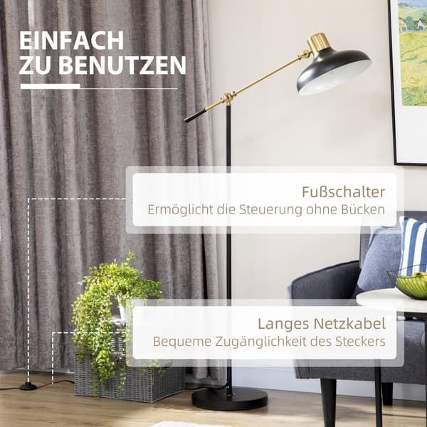 Golvlampa, 80x30x124-165 cm, Svart