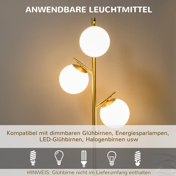 Gulvlampe, Ø27x169H cm, Guld Hvid