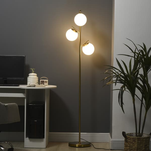 Gulvlampe, Ø27x169H cm, Guld Hvid