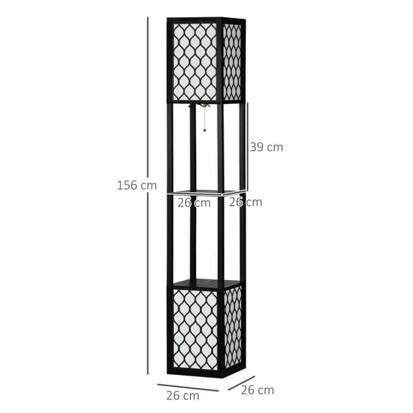 Gulvlampe med hylde, 26x26x156 cm, Sort og Hvid