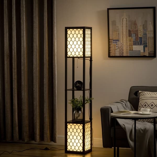 Gulvlampe med hylde, 26x26x156 cm, Sort og Hvid