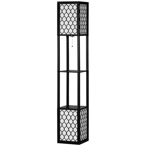 Gulvlampe med hylde, 26x26x156 cm, Sort og Hvid