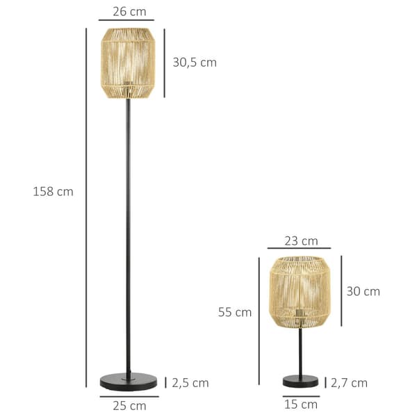Lampesæt, E27, Ø26x158H cm & Ø23x55H cm, Sort & Natur