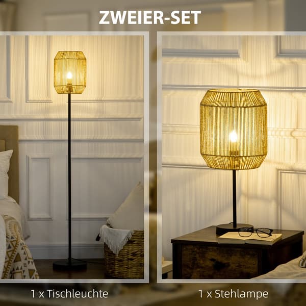 Lampesæt, E27, Ø26x158H cm & Ø23x55H cm, Sort & Natur