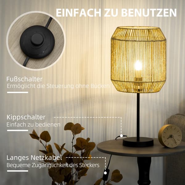 Lampesæt, E27, Ø26x158H cm & Ø23x55H cm, Sort & Natur