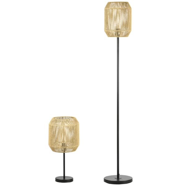 Lampesæt, E27, Ø26x158H cm & Ø23x55H cm, Sort & Natur