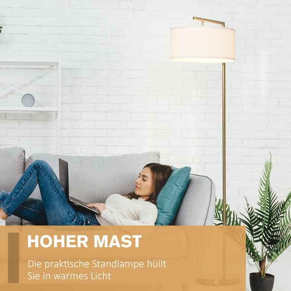Gulvlampe, E27, 47x37x153 cm, Guld Hvid