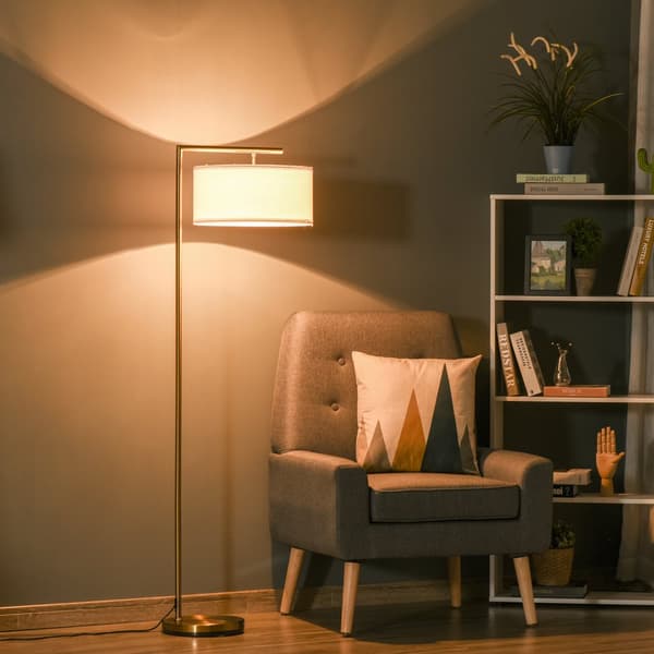 Gulvlampe, E27, 47x37x153 cm, Guld Hvid