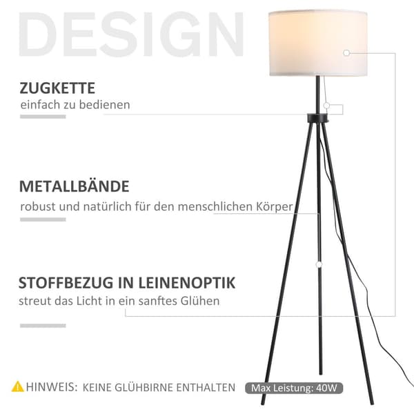 Gulvlampe, 37x37x152 cm, Sort & Hvid