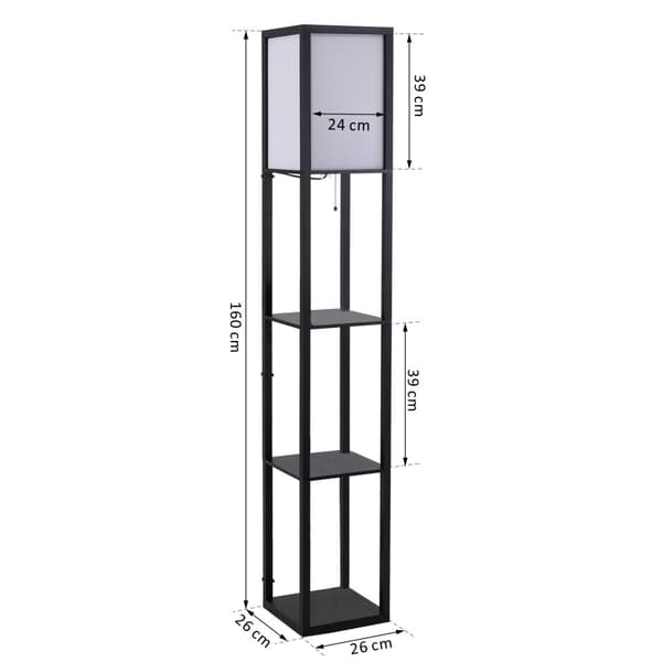 Gulvlampe med hylder, E27 op til 40W uden pære, 26x26x160 cm, Sort