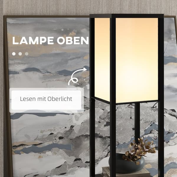 Gulvlampe med hylder, E27 op til 40W uden pære, 26x26x160 cm, Sort
